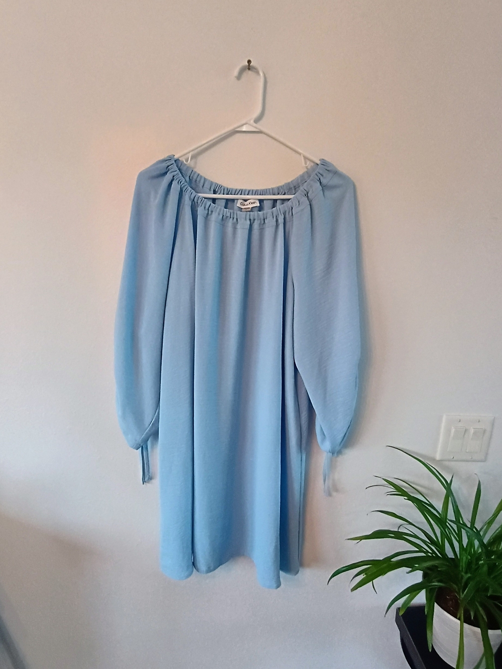 Calvin Klein Dress Size 16 Powder Blue Ruched Sleeve Shift Wedding Guest Plus Si